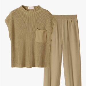 Tan Knit Top and Trousers Set